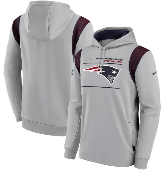 Men's New England Patriots 2021 Gray Sideline Logo Performance Pullover Hoodie